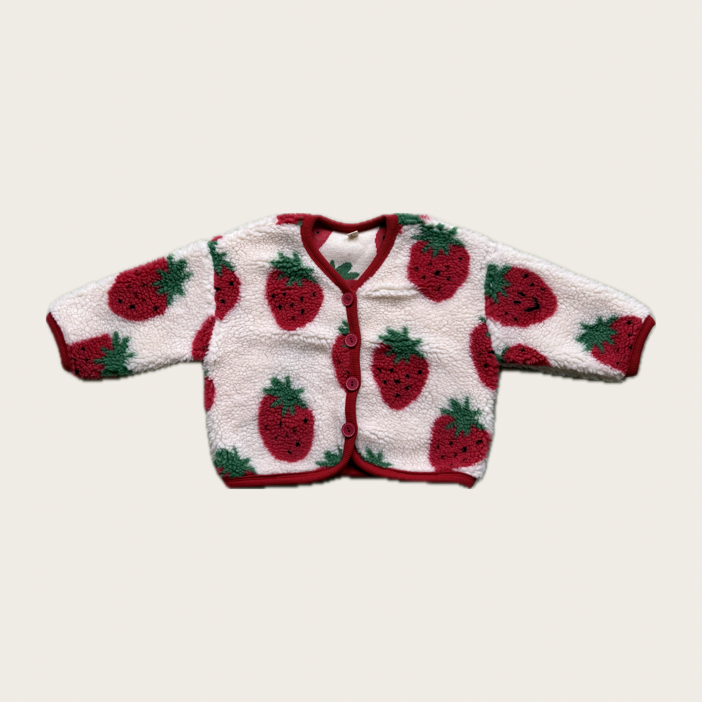 off white fleece jacket with red and green strawberry print – Village concept store