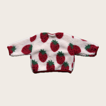 button up strawberry print fleece jacket with red trim – Village concept store