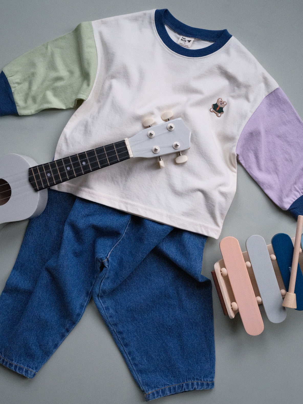 Colour Block Long Sleeve Kids T Shirt