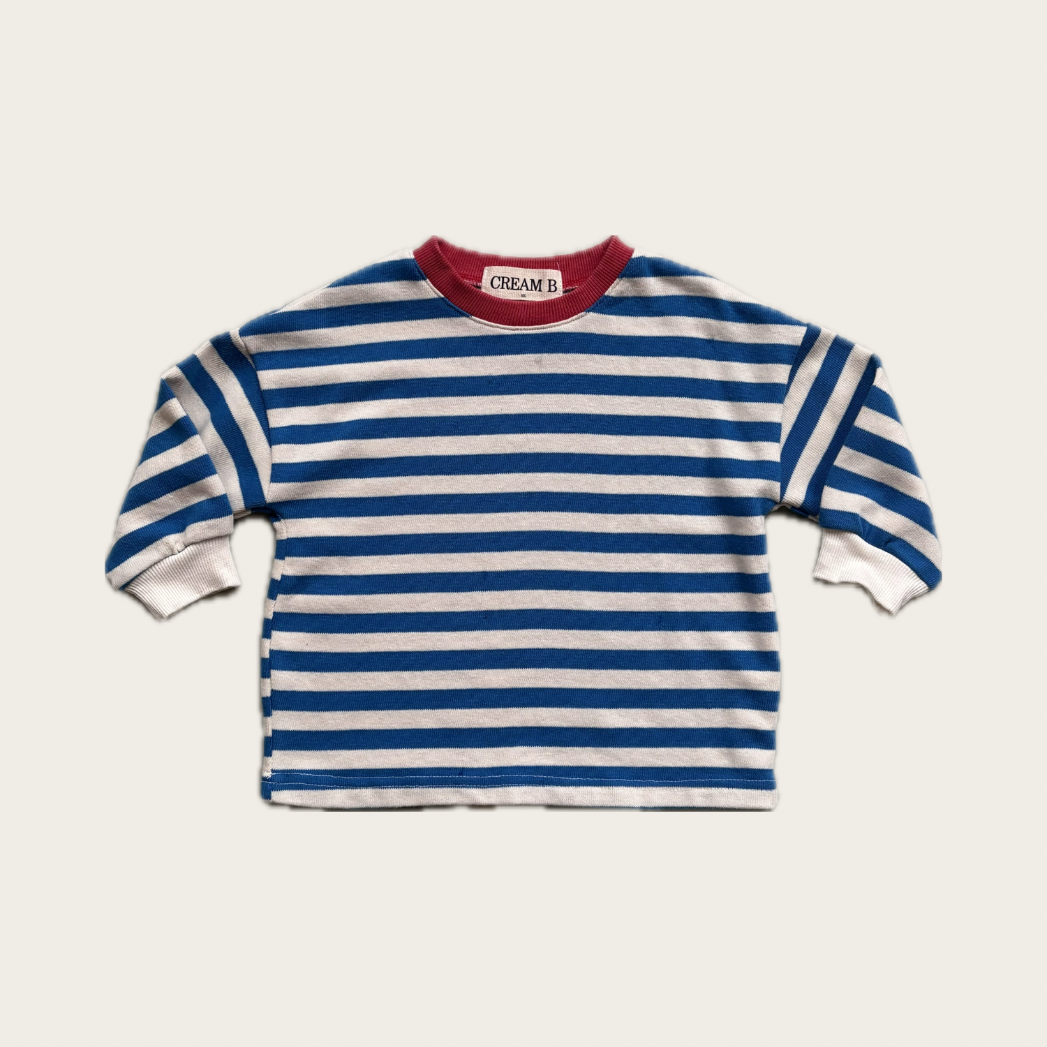 blue and white striped heavy weight t shirt with red neck – Village concept store