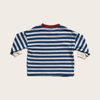Heavy Weight Blue Stripe Long Sleeve T-shirt