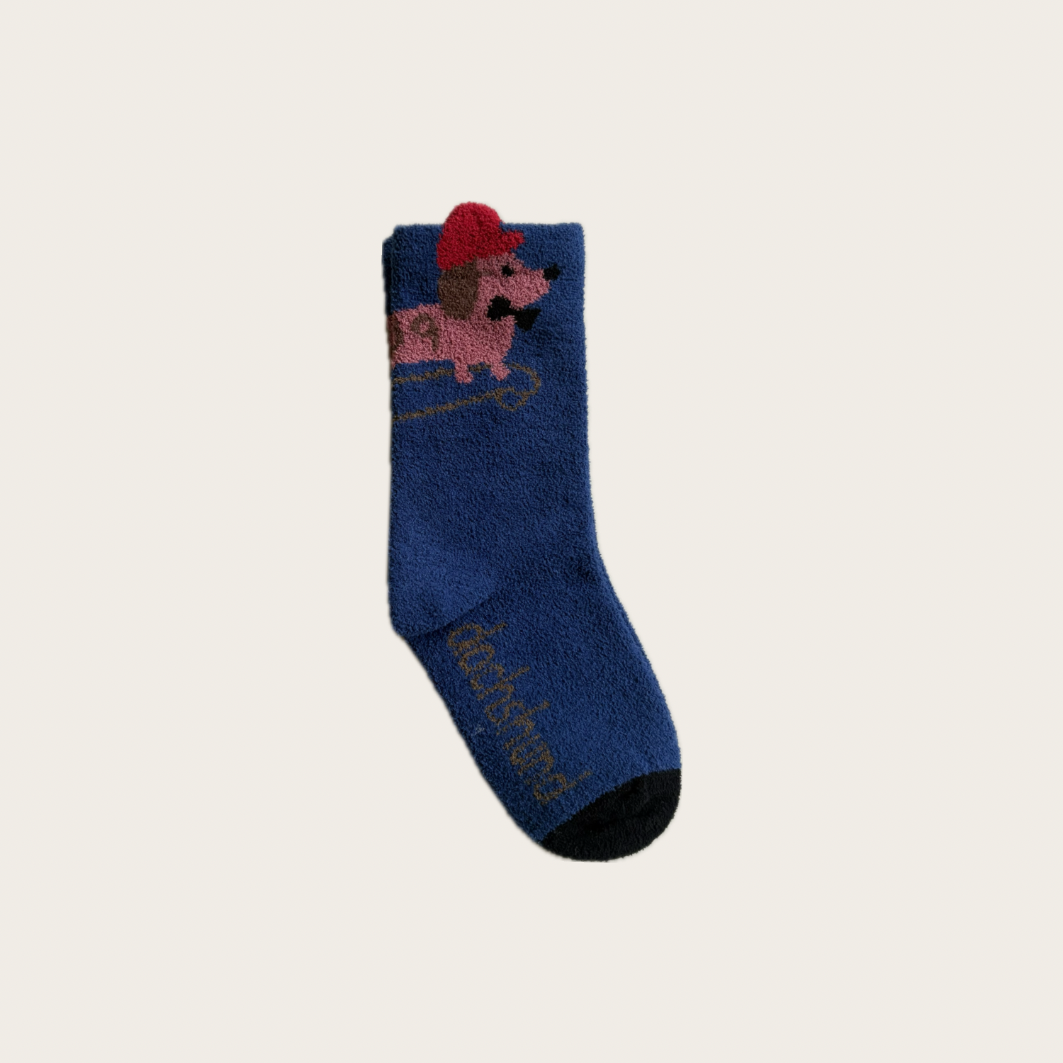 dachshund on skateboard print sock in grey and blue