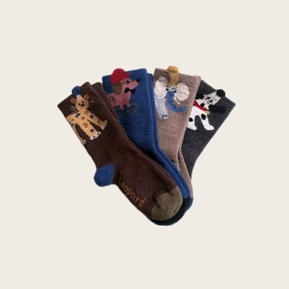 pack of four cosy animal socks featuring spotted dog cheetah dachshund and elephant – Village concept store