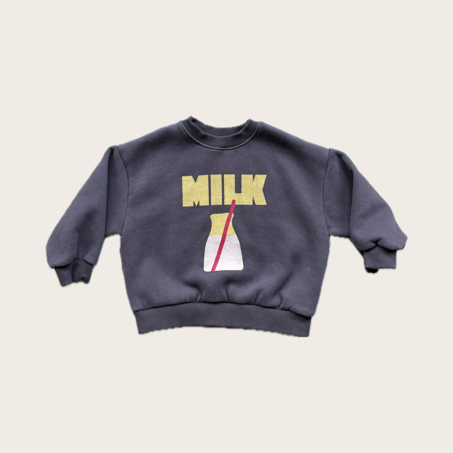 'MILK' kids fun slogan sweatshirt in charcoal and lemon - Village Concept Store