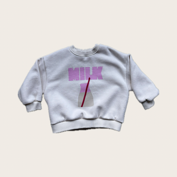 Korean kids fashion 'MILK' sweatshirt in pink and milky white - Village Concept Store