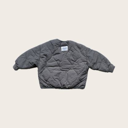 khaki quilted kids jacket back with label - Village Concept Store