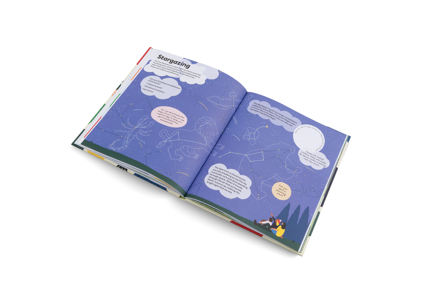 Open pages of Let’s Play Outdoors picture book showing illustrated scenes for kids