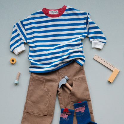 Heavy Weight Blue Stripe Long Sleeve T-shirt