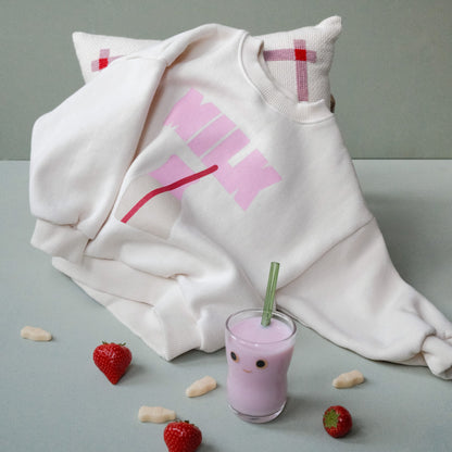 Milk Bottle Sweatshirt in Milky White & Candy Pink