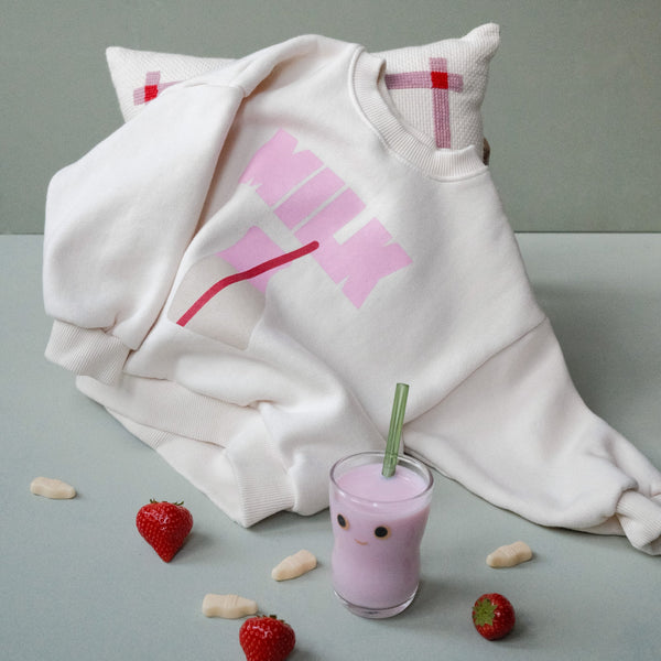 Milk Bottle Sweatshirt in Milky White & Candy Pink