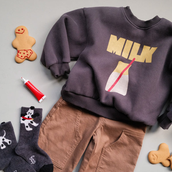 Milk Bottle Sweatshirt – Charcoal & Lemon Yellow