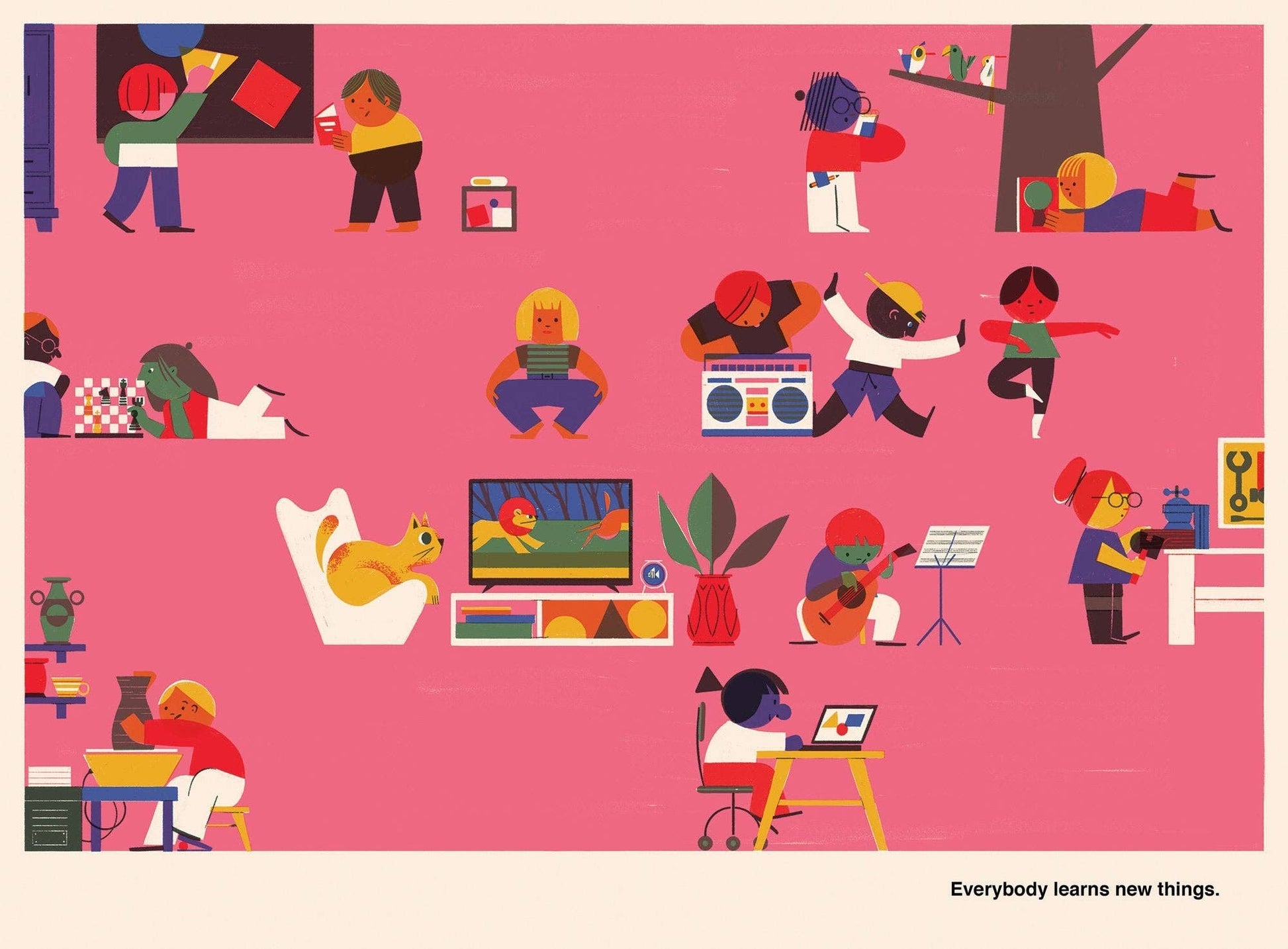 Close up of illustrated pages in You and Me and Everybody Else picture book