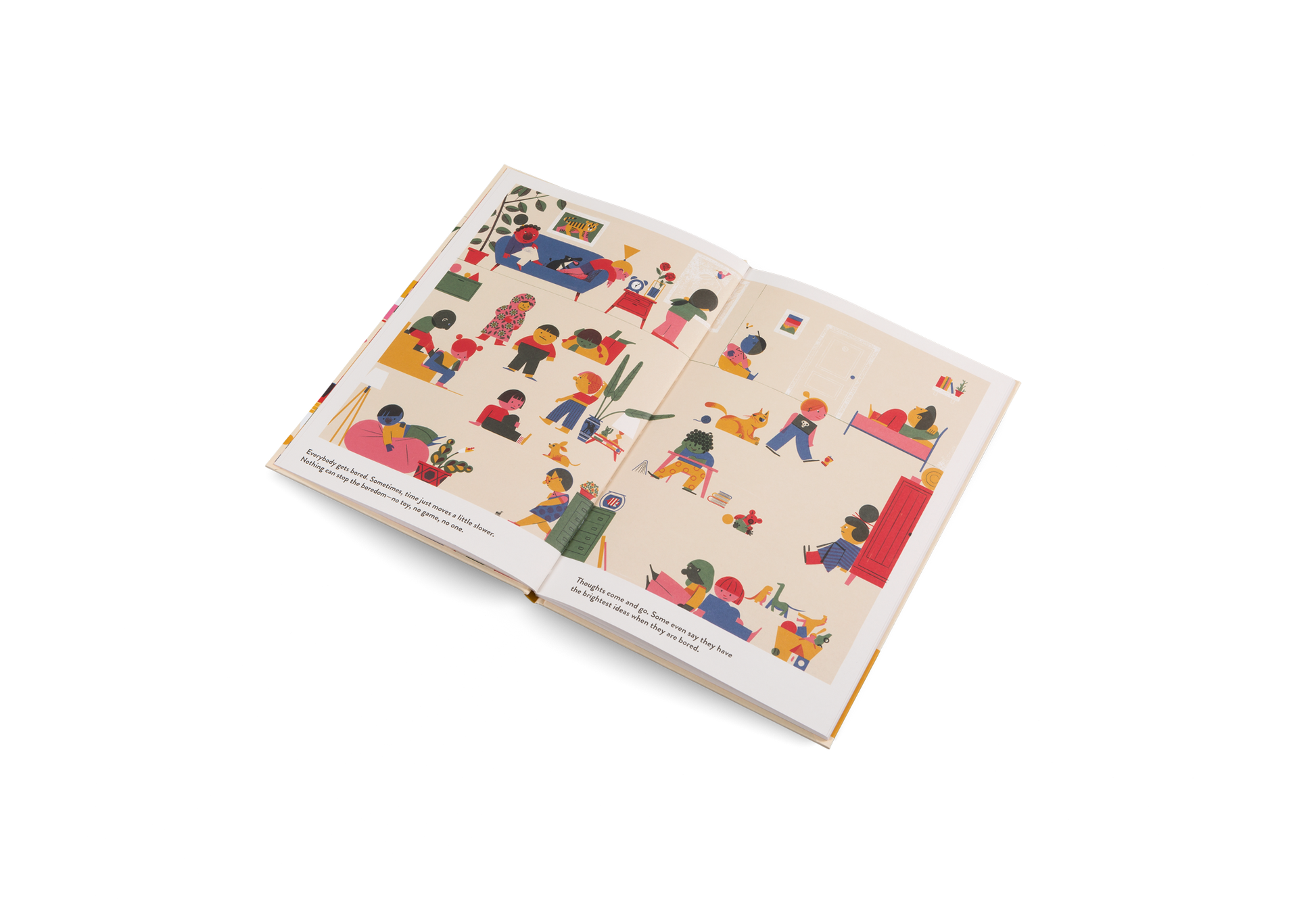 Open pages of You and Me and Everybody Else showing illustrated scenes for kids