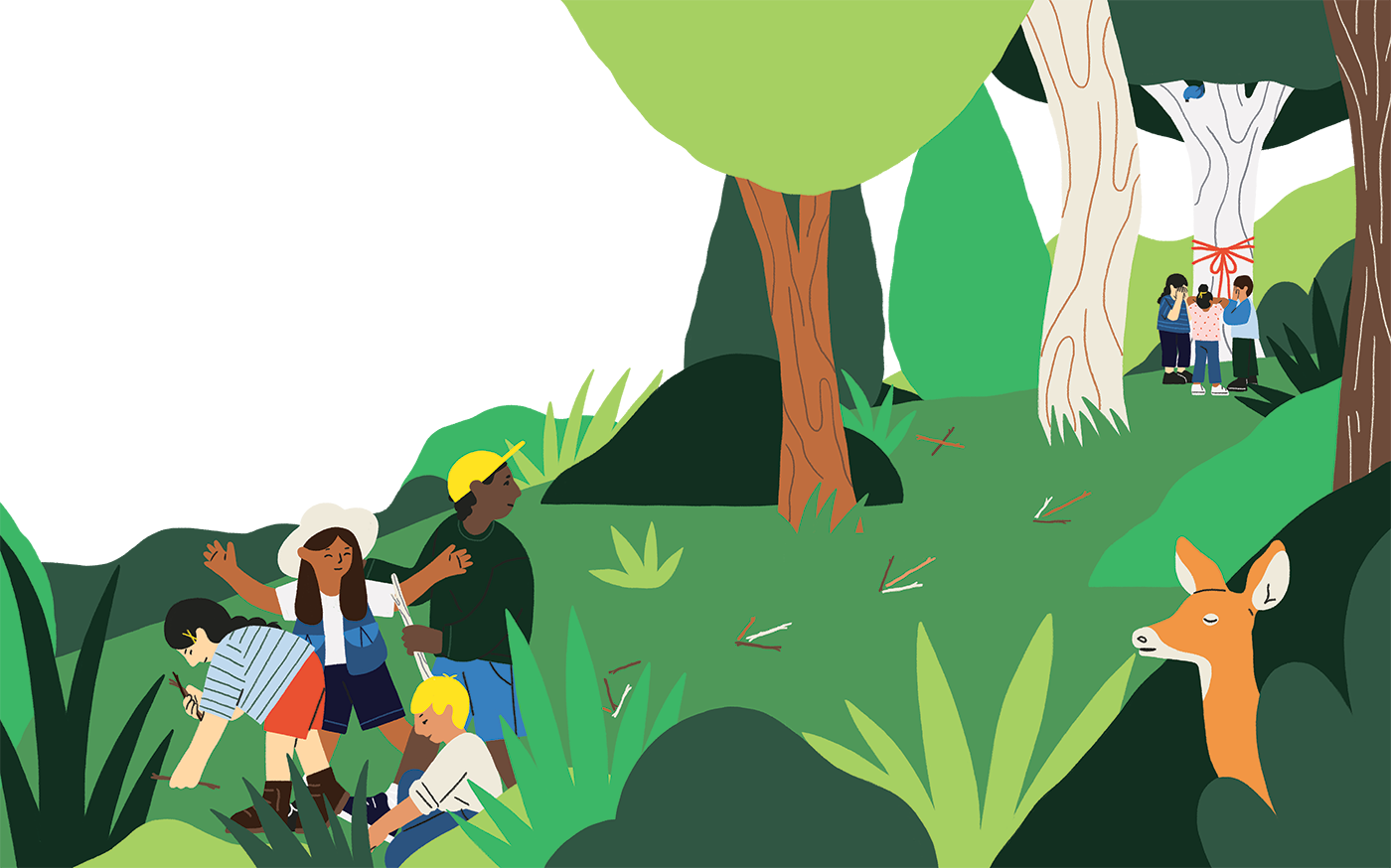 Open pages of Let’s Play Outdoors picture book showing illustrated scenes for kids