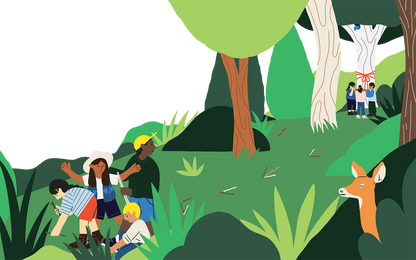 Open pages of Let’s Play Outdoors picture book showing illustrated scenes for kids