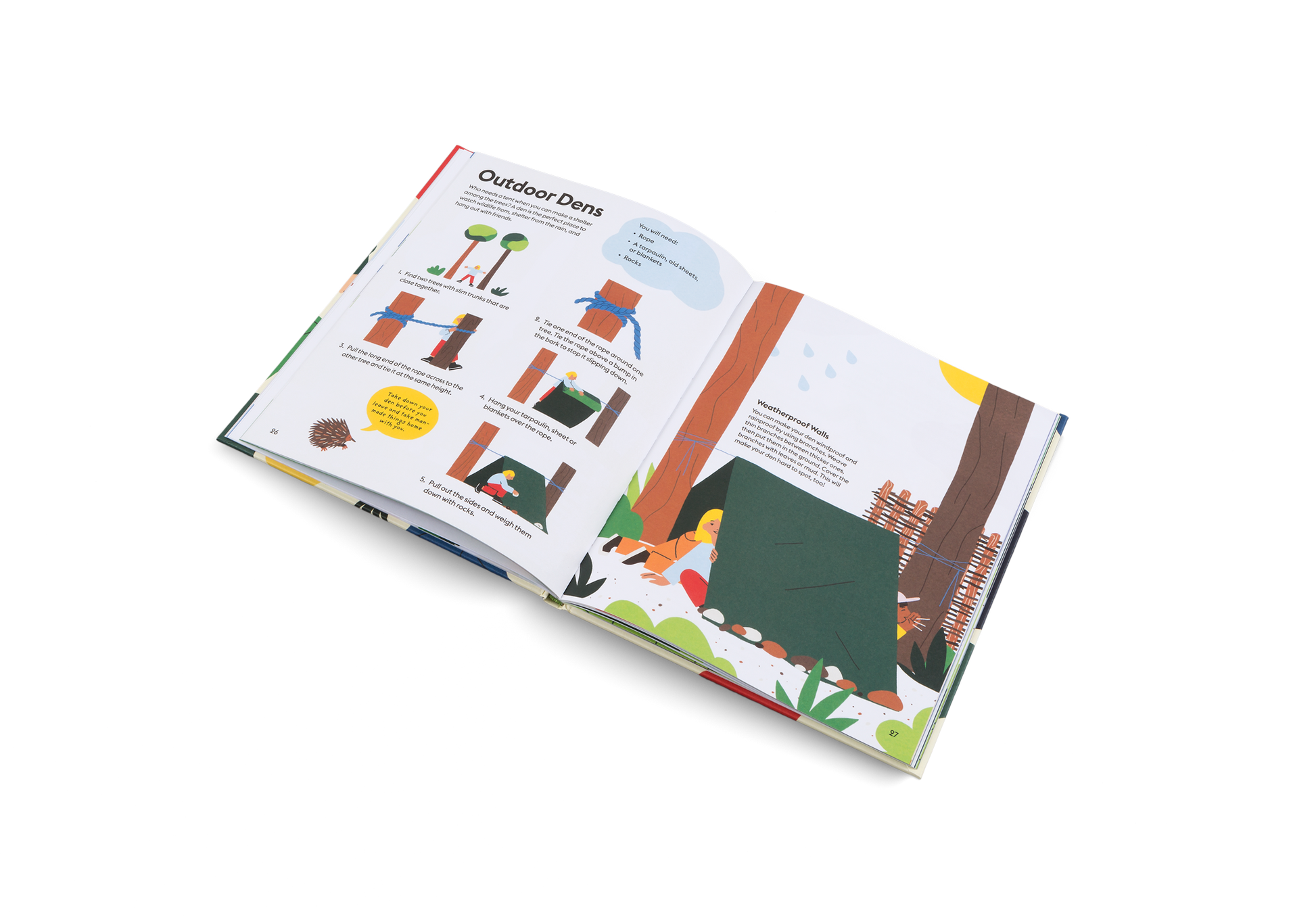 Open pages of Let’s Play Outdoors picture book showing illustrated scenes for kids
